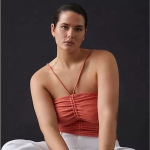 NWT Anthropologie Pilco Ribbed Ruched Tank Top Coral